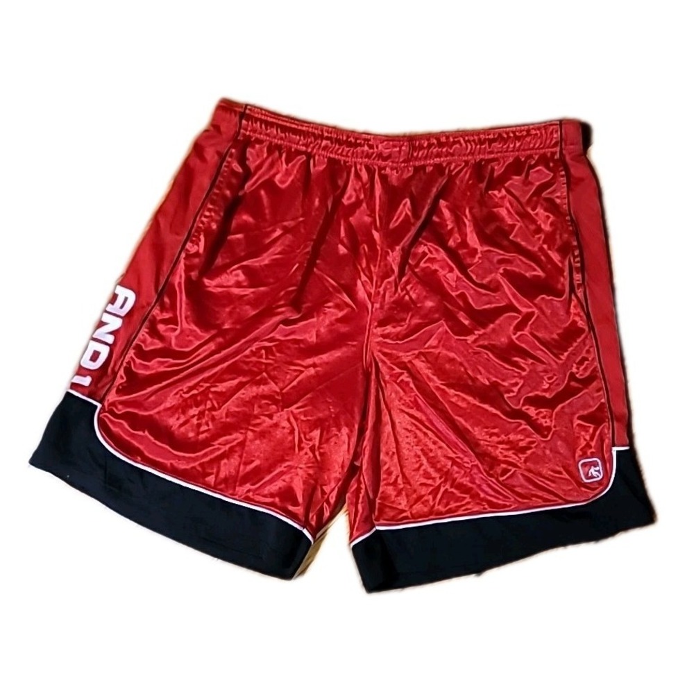 Y2K And1 One 3X Silky Shiny Dazzle Baggy Basketball Shorts Mens Black Red